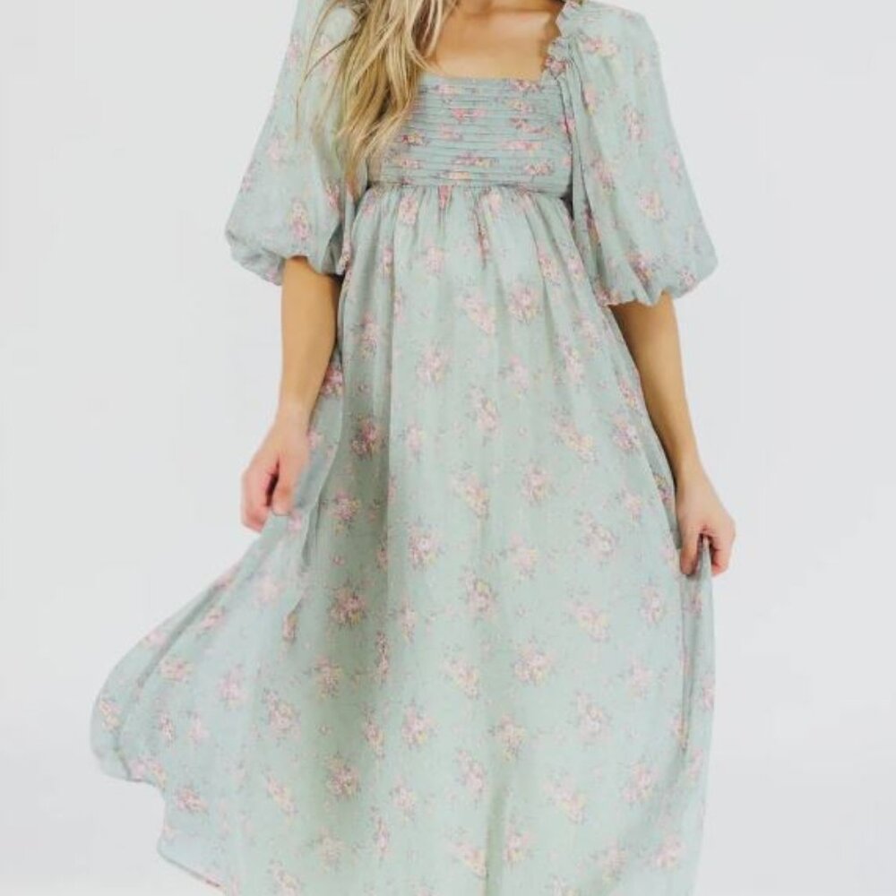 Melody Maxi Dress in Turquoise Floral - Bump Friendly